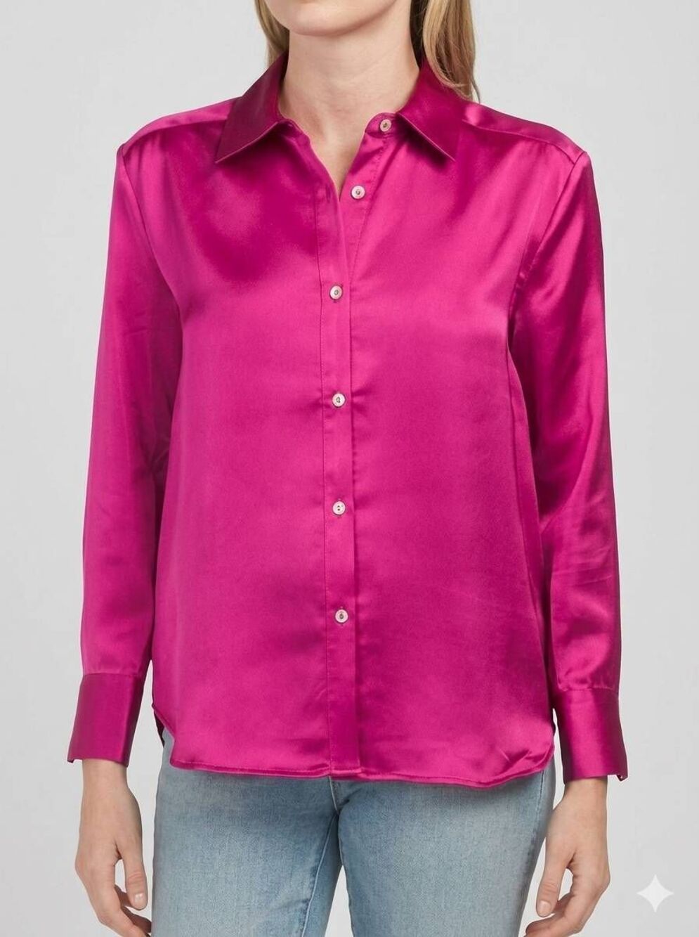 🔸️NWT Rachel Zoe Hot Pink Fuchsia Button Front Long Sleeve Top Small